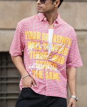 Red Micro Checks Printed Boxy Shirt.