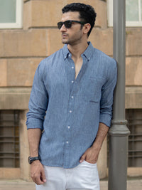 Dark Blue Slub Textured Shirt