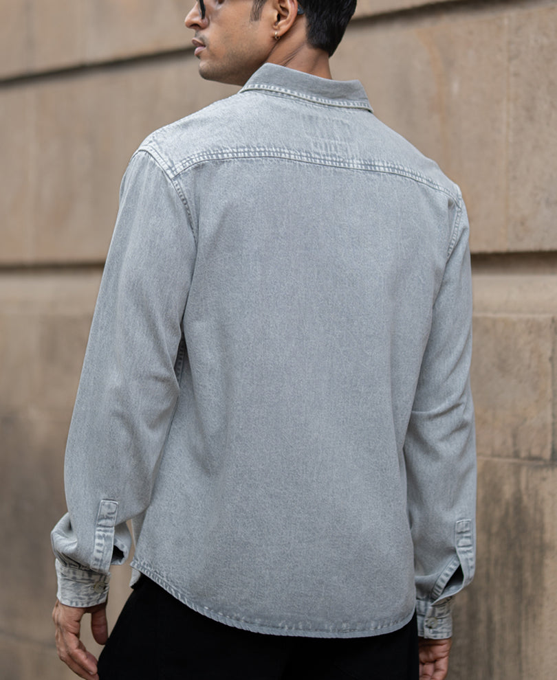 Grey Washed Denim Shirt.