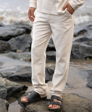 Cream Structured Cotton Trouser
