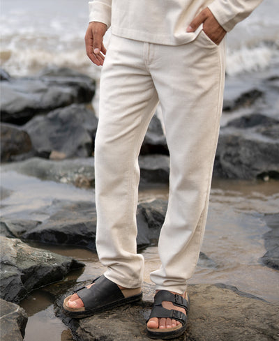 Cream Structured Cotton Trouser