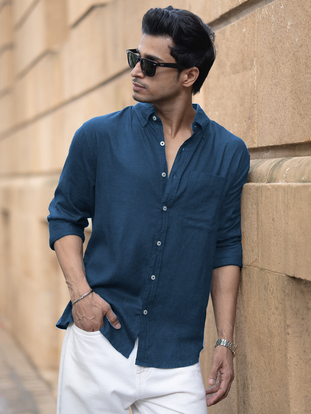 Royal Blue Linen Blend Shirt