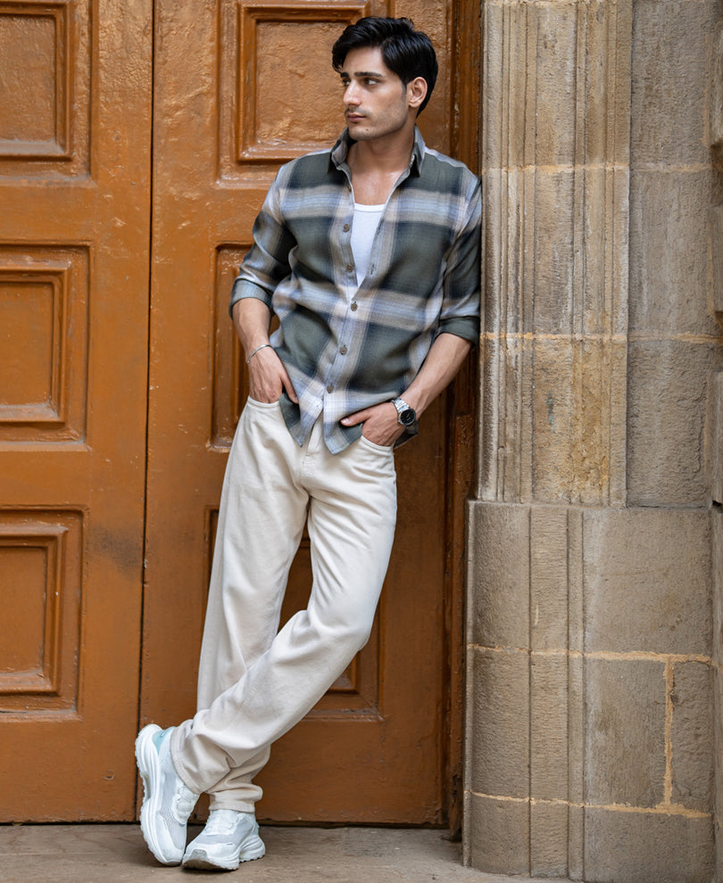 Olive Twill Checks Shirt