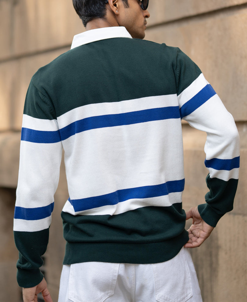 Olive And White Stripe Polo T-Shirt