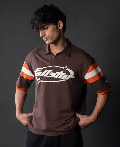 Brown Graphic Polo T-Shirt.