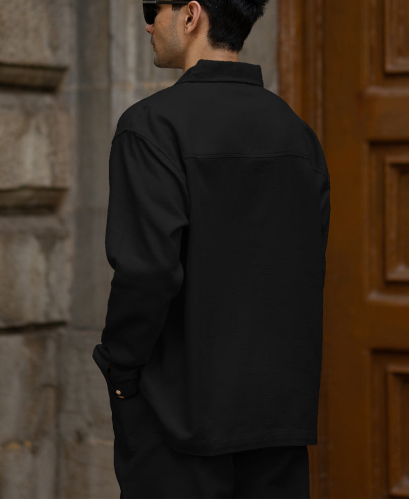 Black Structured Zipper Shirt 100% Cotton