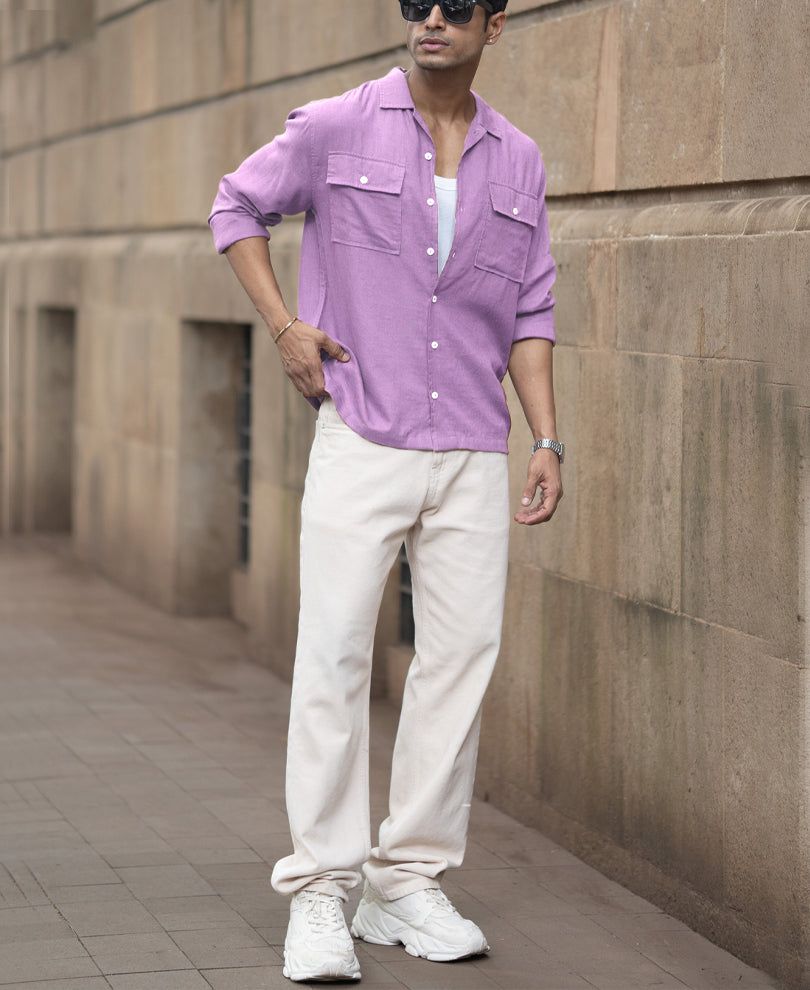 Lavender Double Pocket Linen Shirt