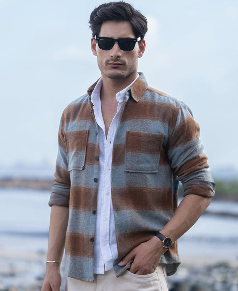 Brown Brushed Checks Shirt