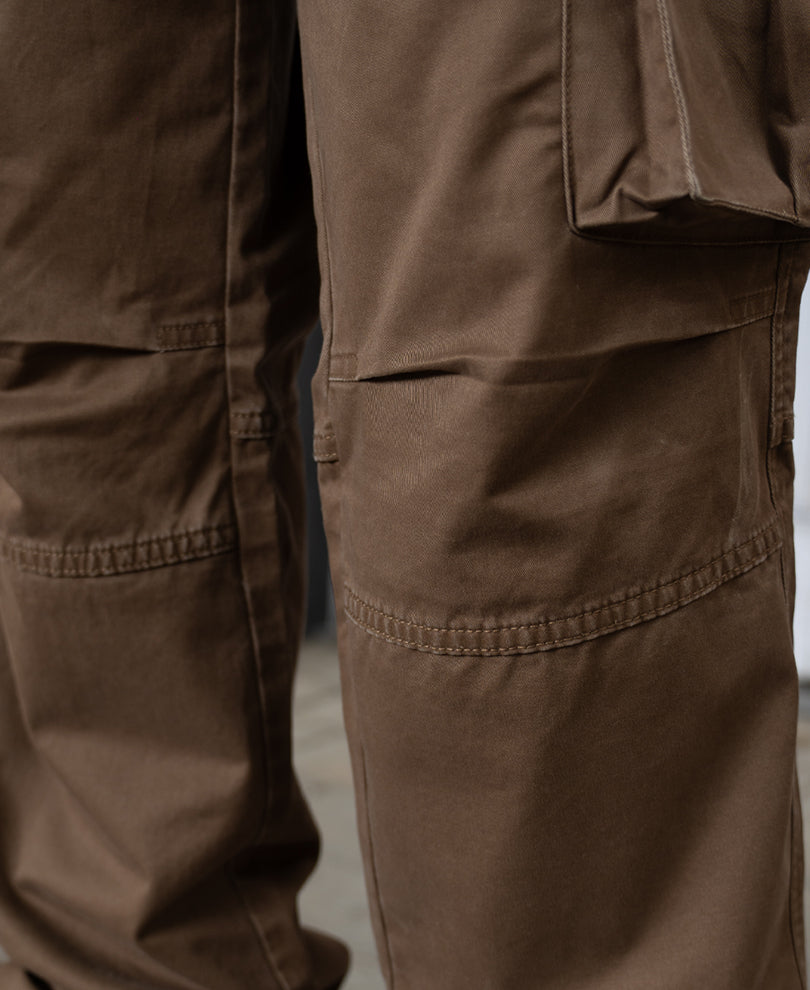 Brown Overdyed Cotton Cargo Pants.