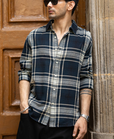 Navy Structured Checks Shirt.