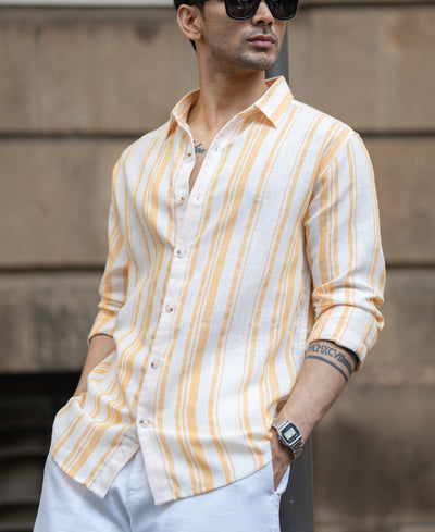 Yellow Linen Lightweight Stripe Shirt