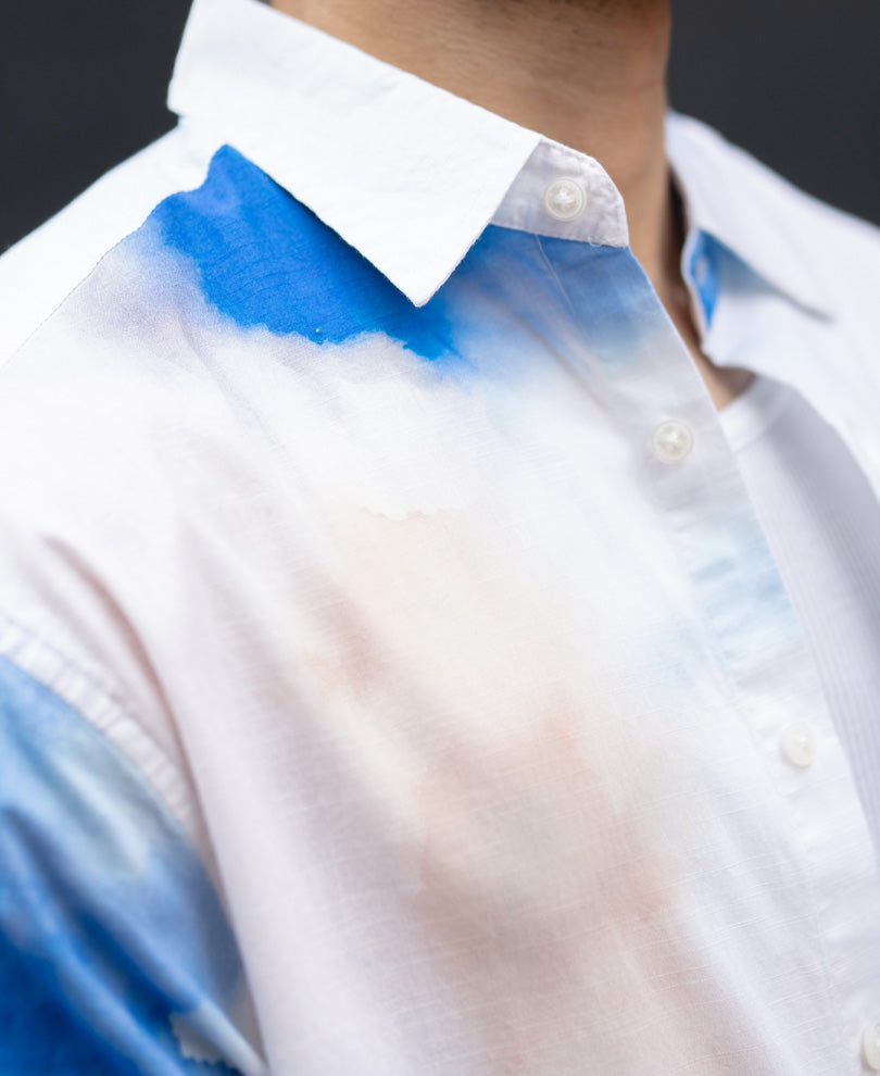 Blue Tie Dye Print shirt.