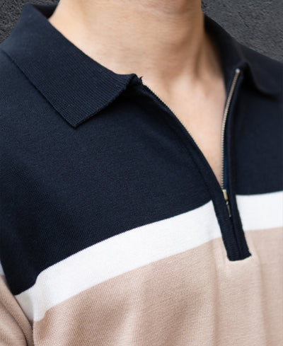 Navy & Beige Knit Stripe T-Shirt
