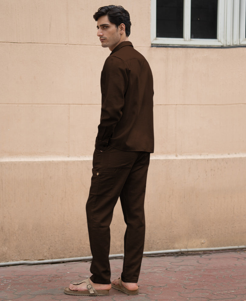 Dark Brown Linen Structured Co-Ord Set.