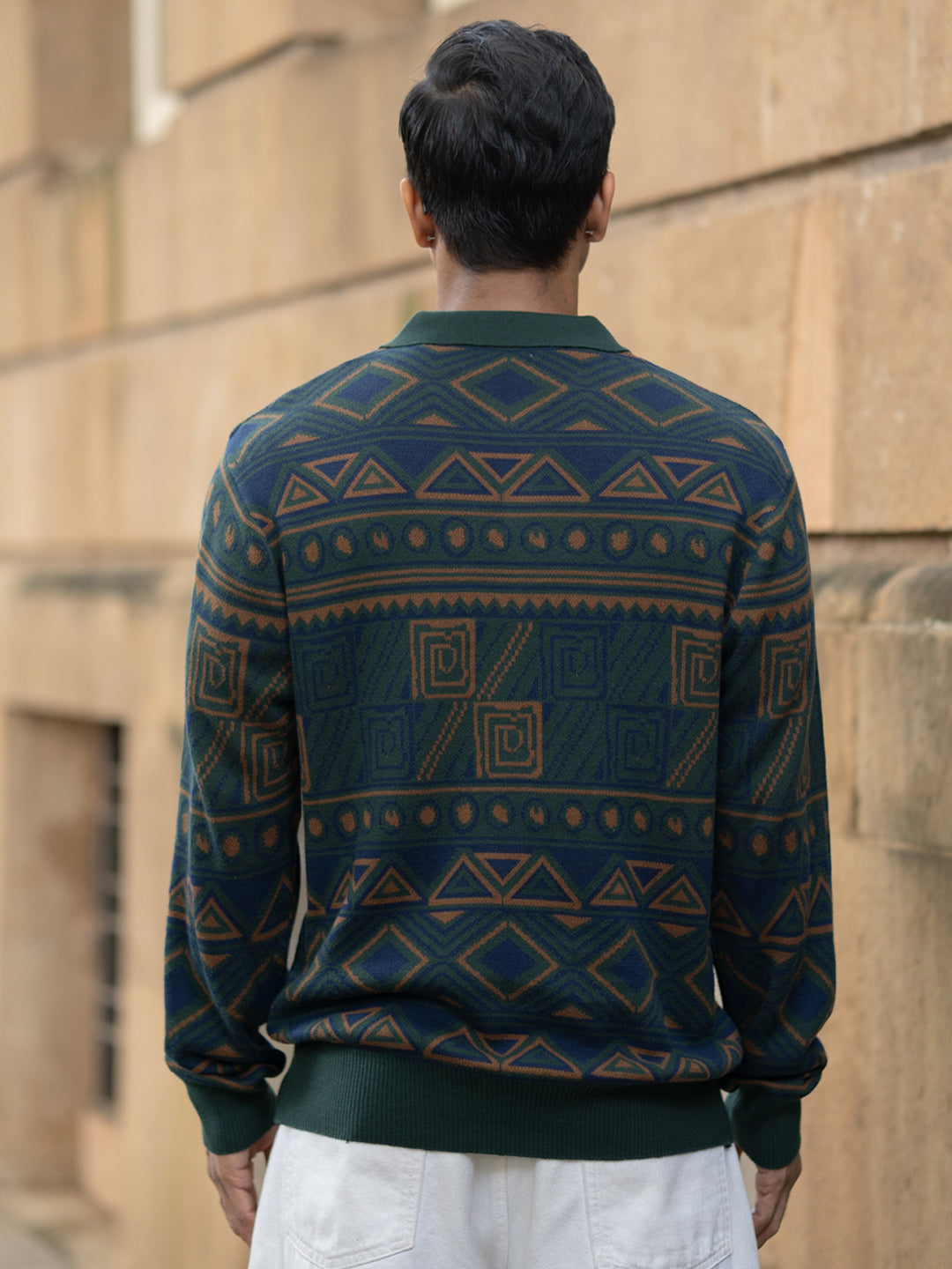 Multicolour Geometric Jacquard Knit T-Shirt