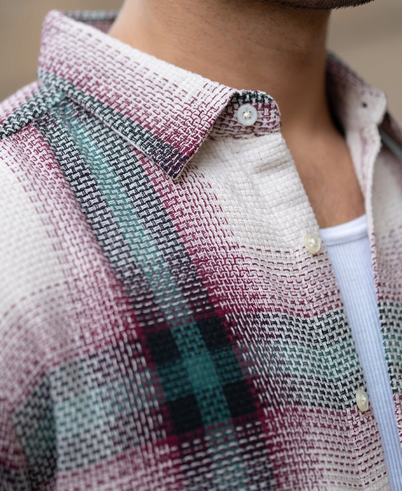 Green & Off-White Structured Checks Shirt