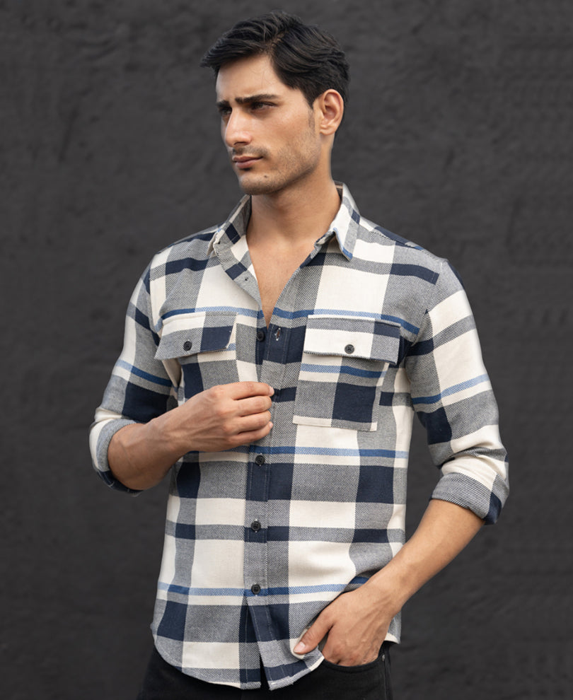 Navy Structure Checks Shirt.