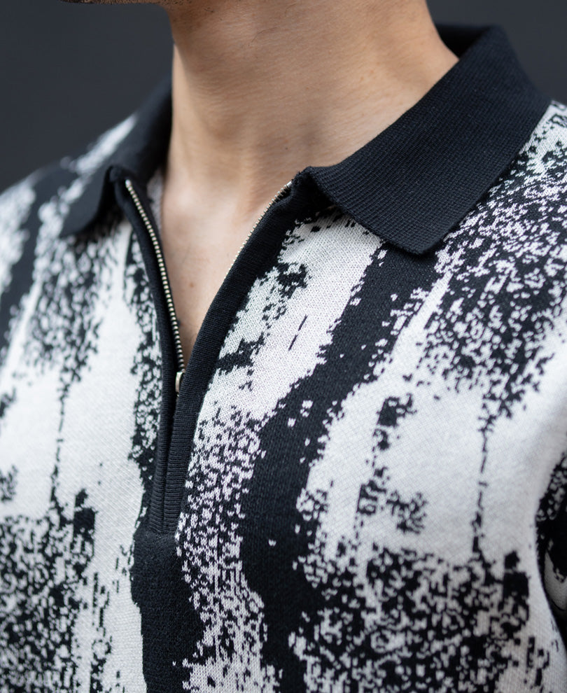 Black White Jacquard Knit T-Shirt.