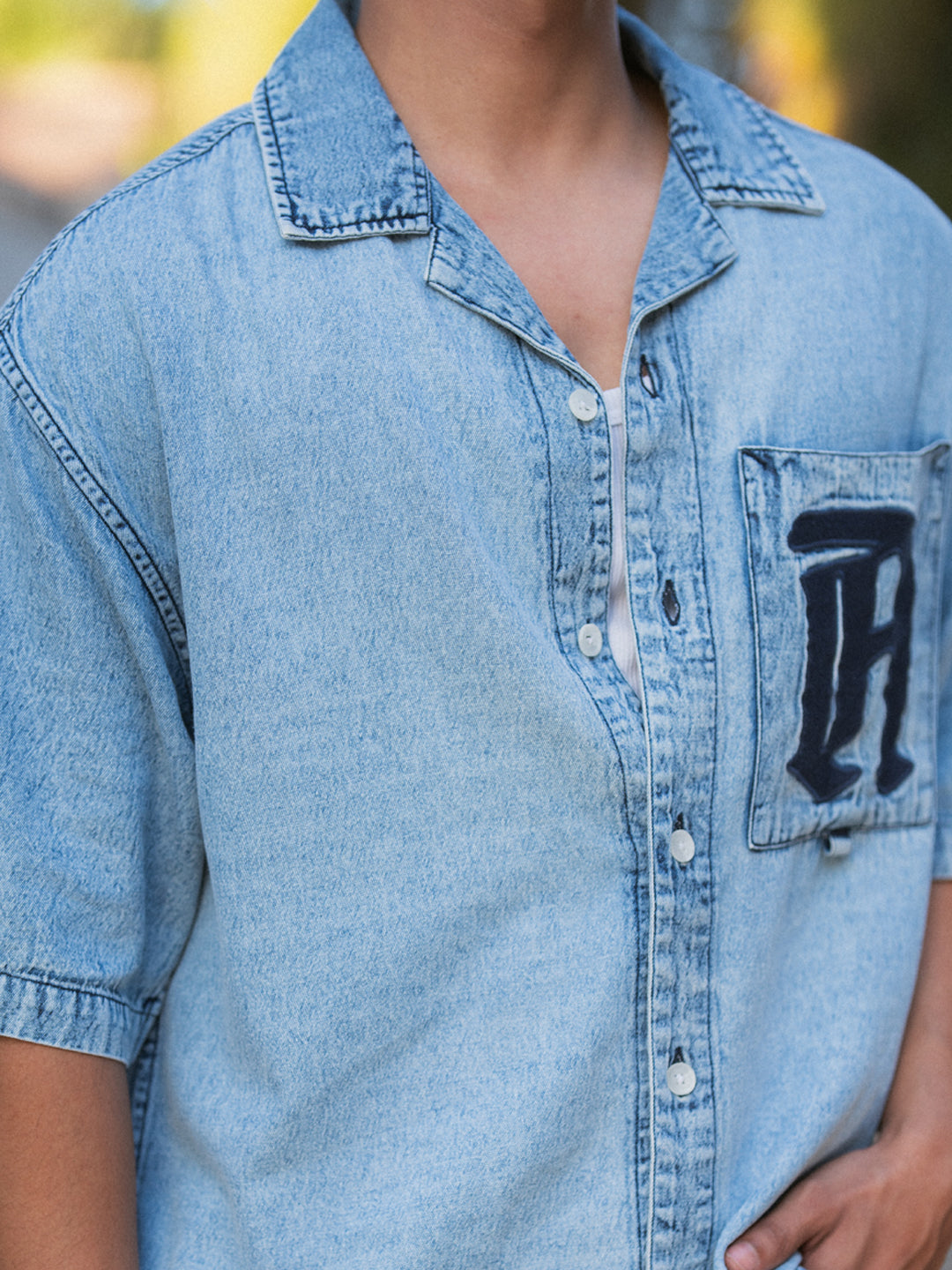 Blue Embroidered Denim Shirt 100% Cotton