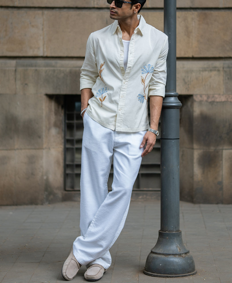 Cream Embroidered Lightweight Shirt