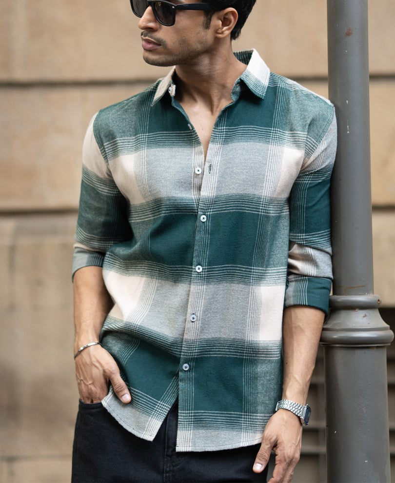 Green Lightweight Flannel Check Shirt
