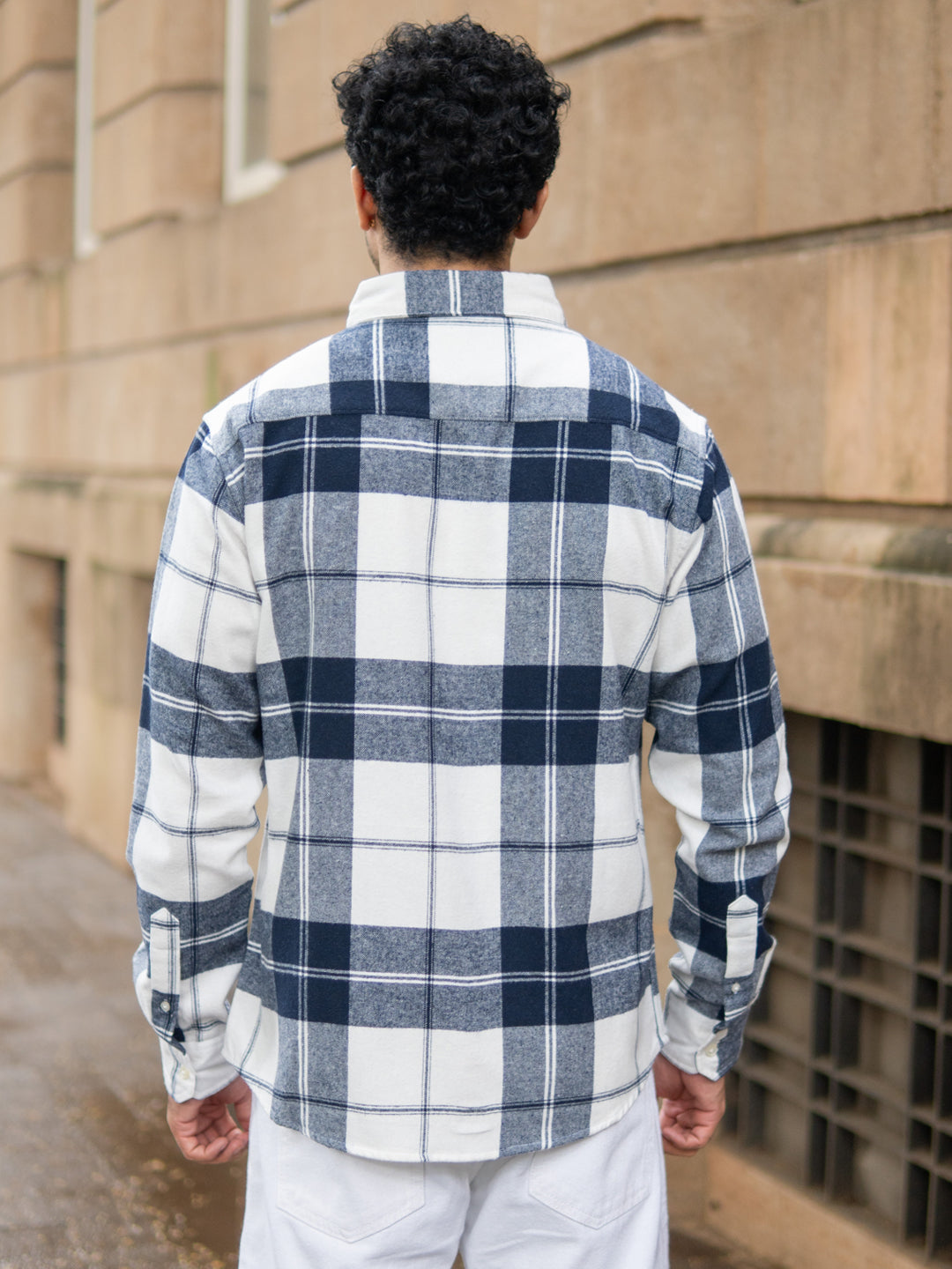 Navy And White Macro Checks Shirt