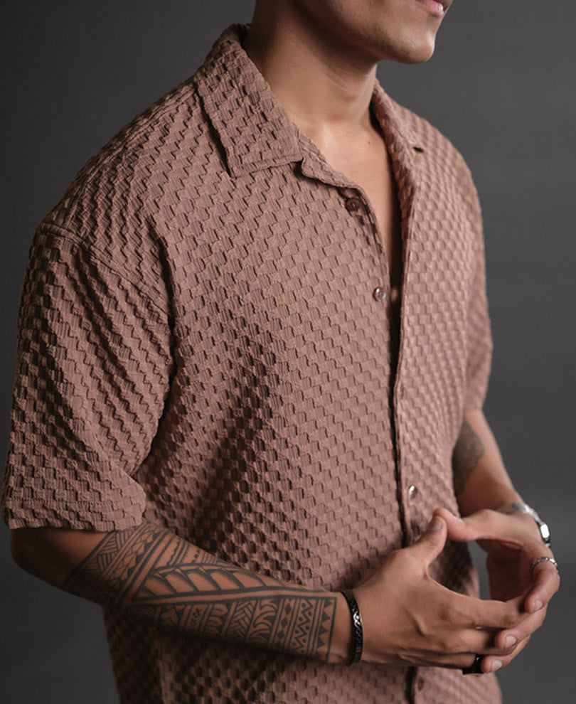 Light Brown Structured Oversized Half Sleeves Shirt