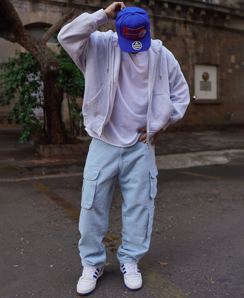 Sky Blue Denim Cargo Pocket Baggy Fit Jeans