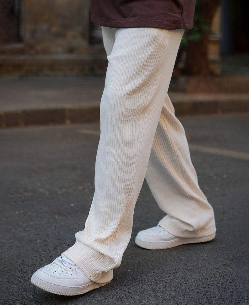 Cream Baggy Fit Track Pant