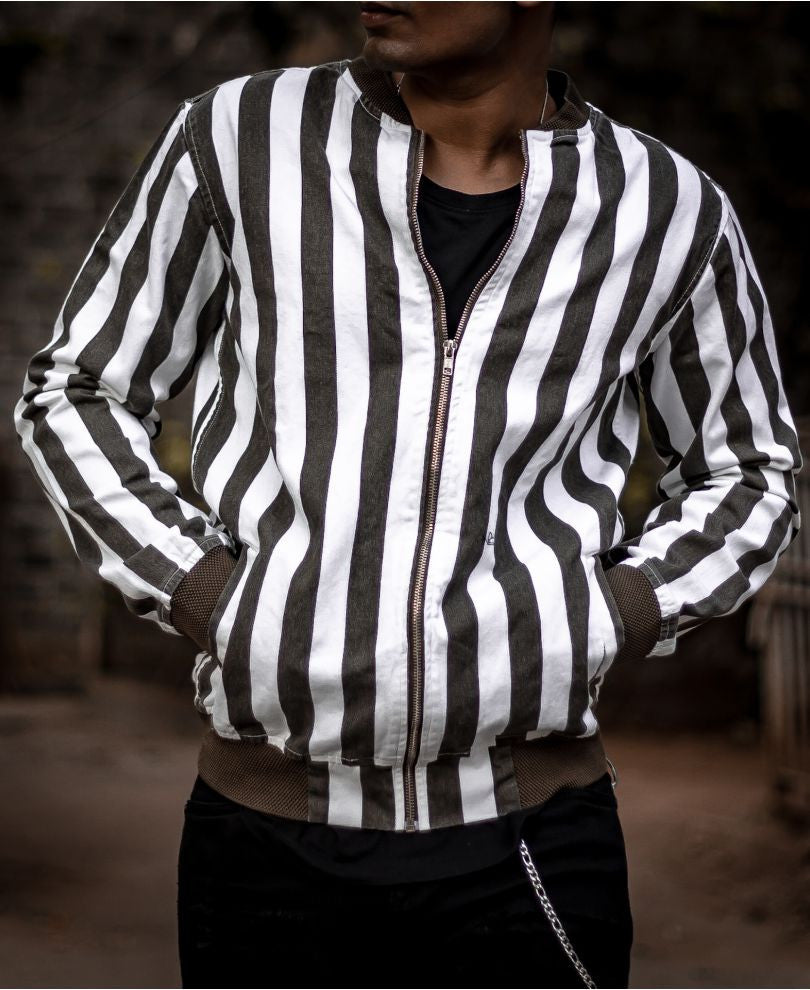 Olive Green Stripes Bomber Jacket