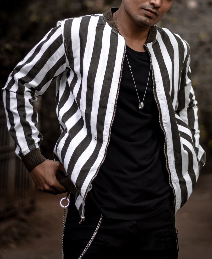 Olive Green Stripes Bomber Jacket