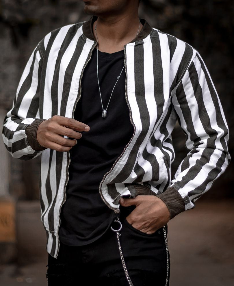 Olive Green Stripes Bomber Jacket