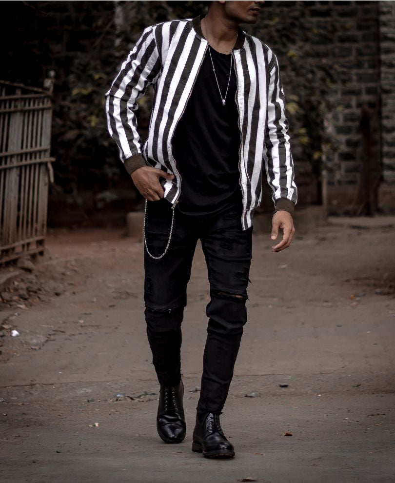 Olive Green Stripes Bomber Jacket