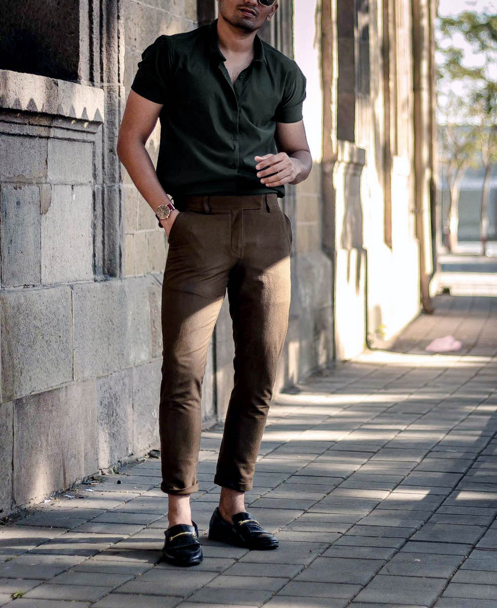 Olive Green Plain Casual Half Sleeves Shirt