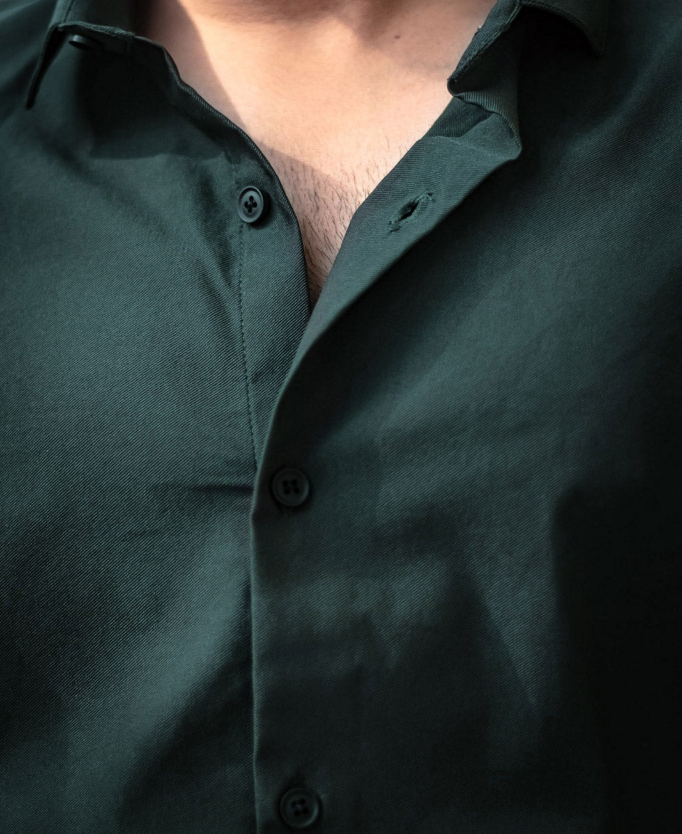 Olive Green Plain Casual Half Sleeves Shirt