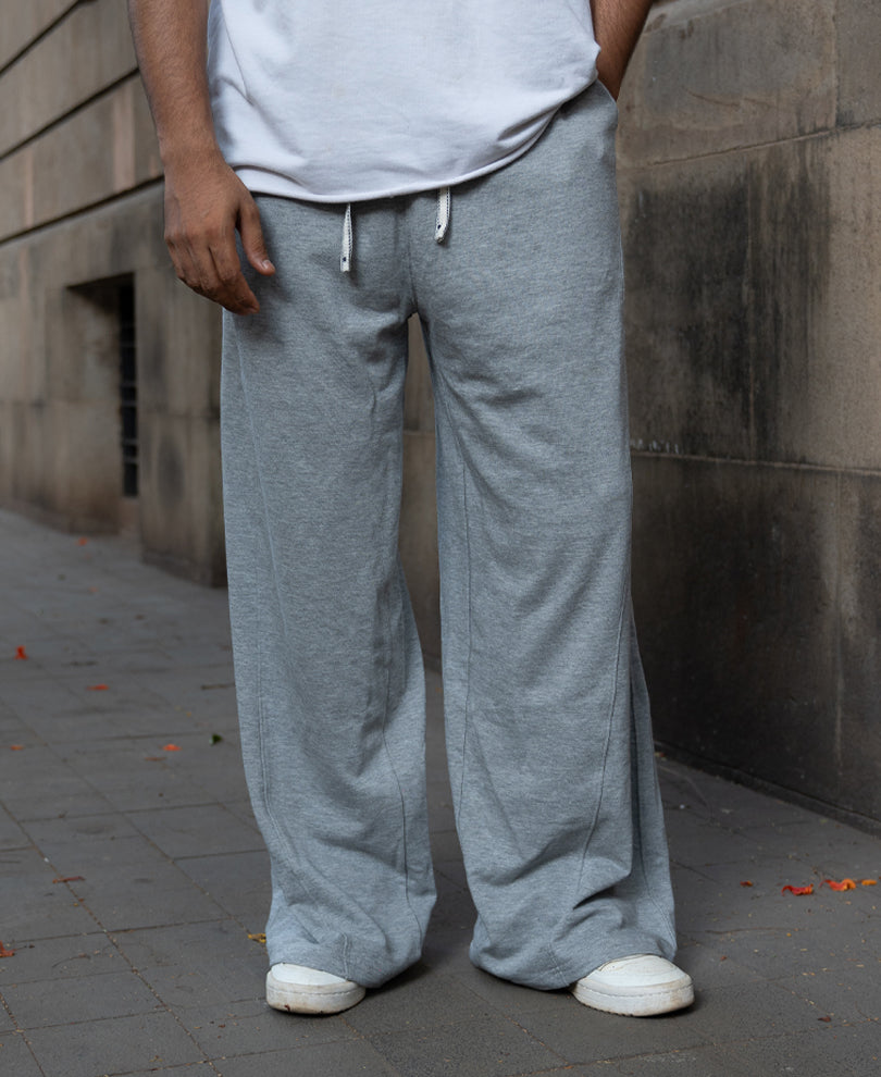 Grey Melange Twisted Seam Baggy Trackpants