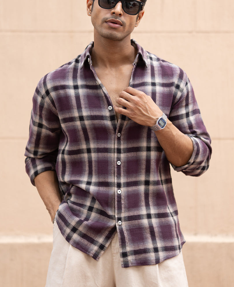 Wine Structured Checks Shirt.