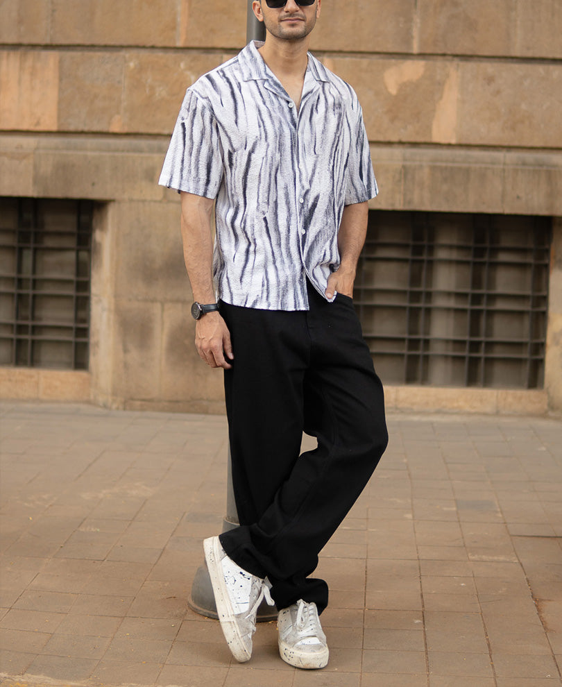 Grey Abstract Print Structured Shirt