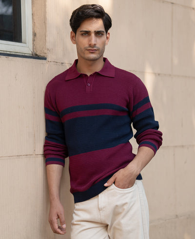 Wine Stripe Knit Sweater