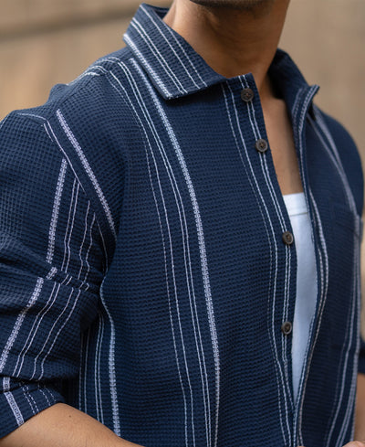 Navy Structured Striped Shirt