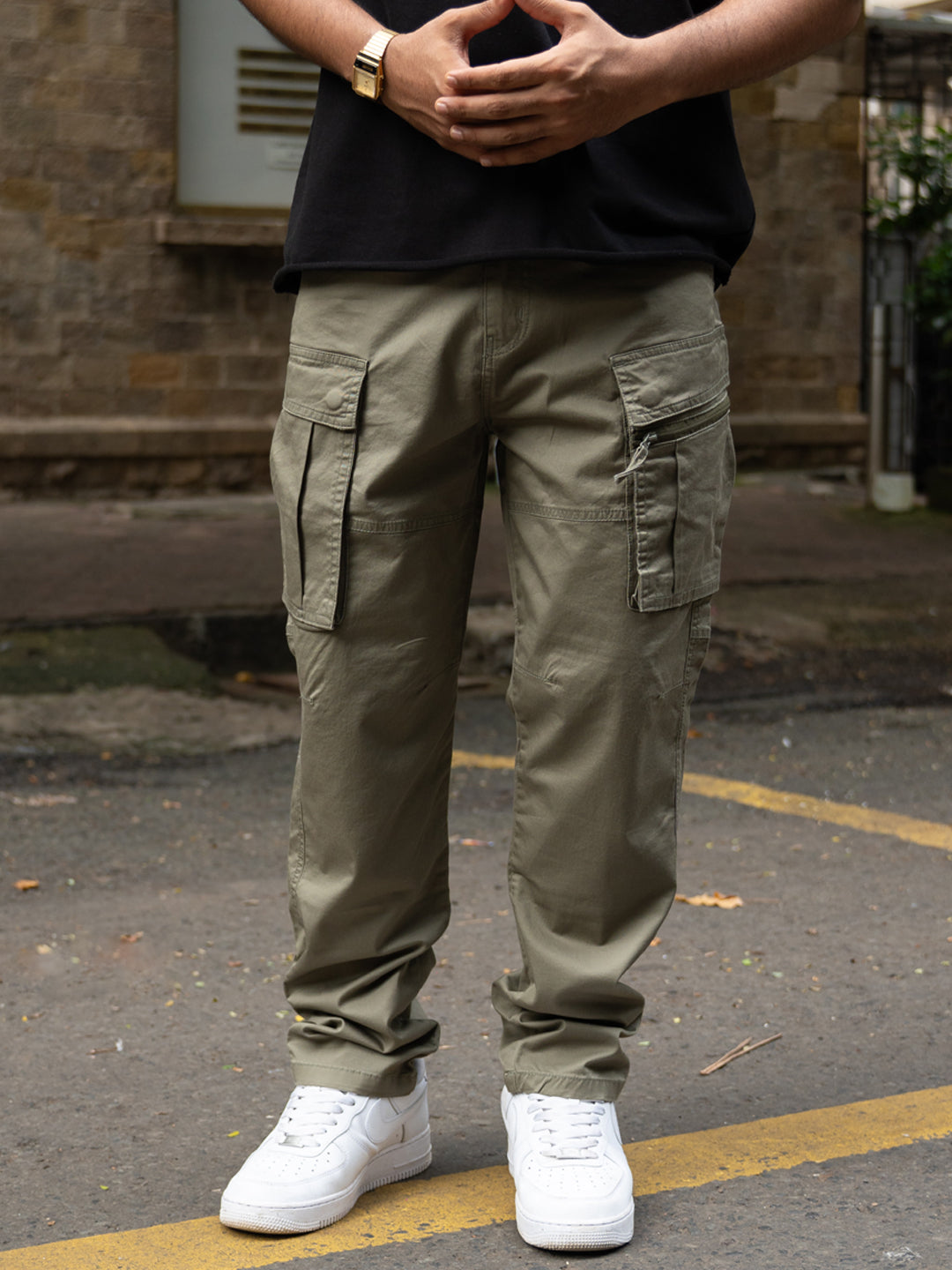 Olive Regular Fit Cotton Utility Cargo Pant