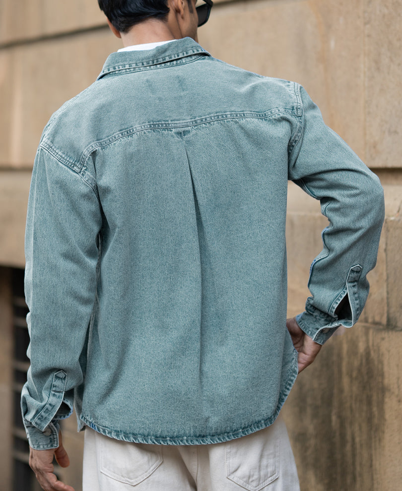 Mid Blue Washed Denim Shirt.