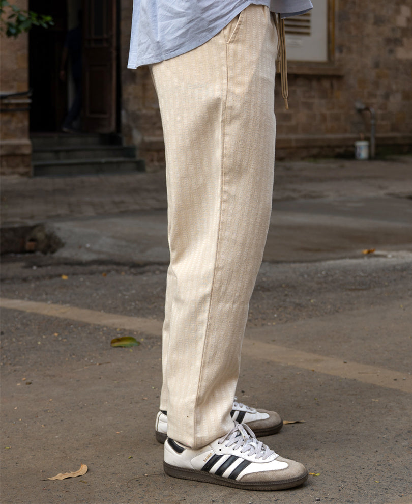 Natural Structured Stripe Linen Trouser