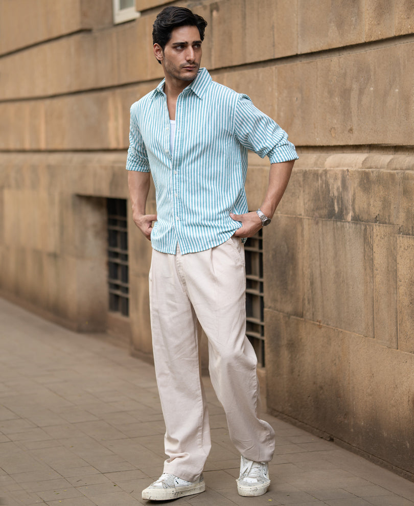 Teal Green Cotton Stripe Shirt