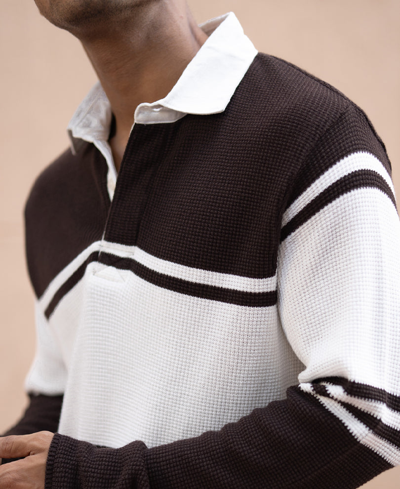 Coffee Brown Structured Stripe Sweatshirt