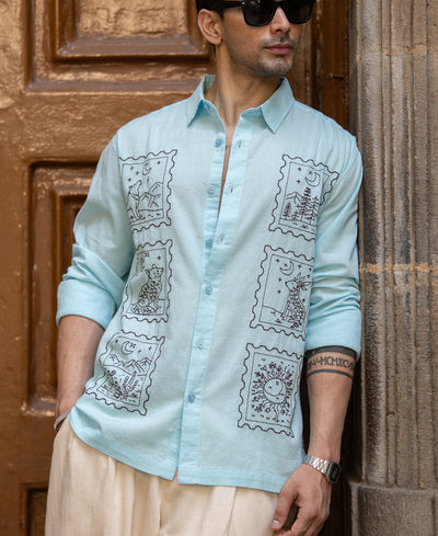 Blue Embroidered Shirt