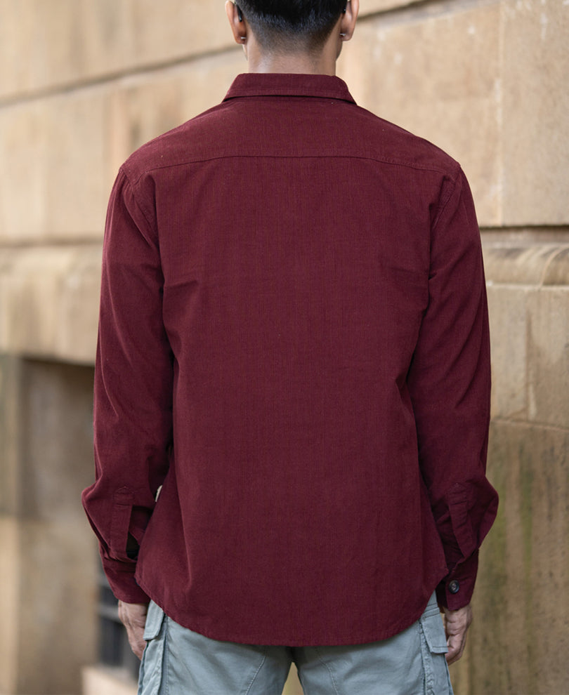Wine Corduroy Shirt With Pockets