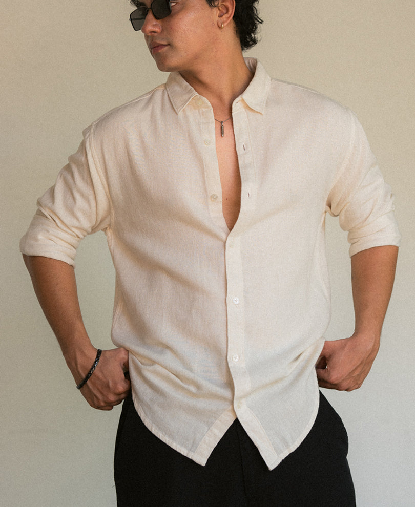 Off White Linen Blend Shirt.