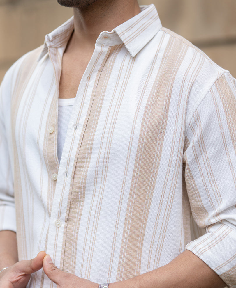 Beige Structure Stripe Shirt
