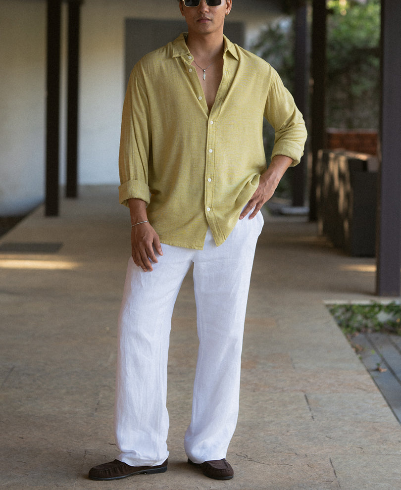 Yellow Linen Blend Structured Shirt.
